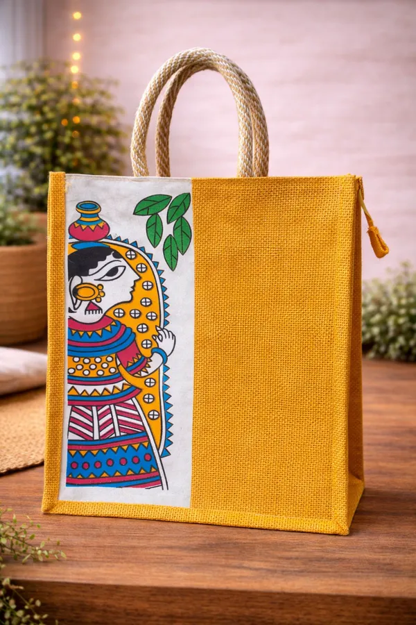 Yellow_And_Maroon_Jute_Bag_Lady_Print_Pack_Of_2