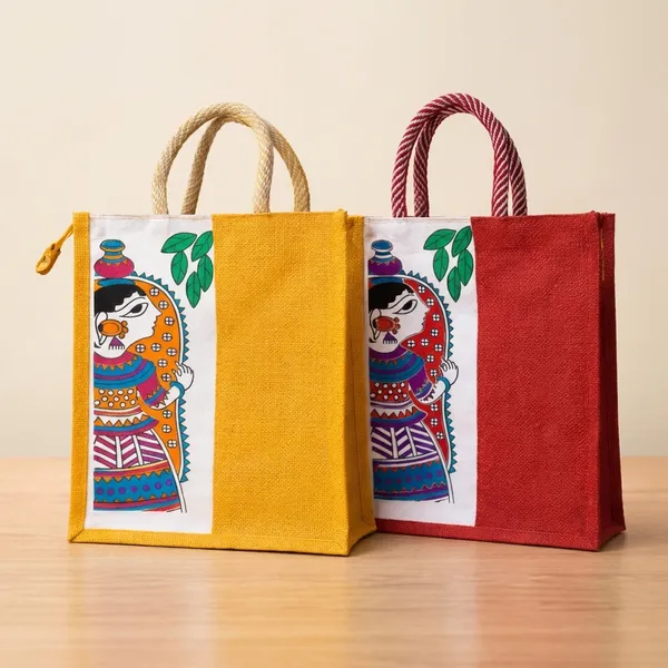 Yellow_And_Maroon_Jute_Bag_Lady_Print_Pack_Of_2