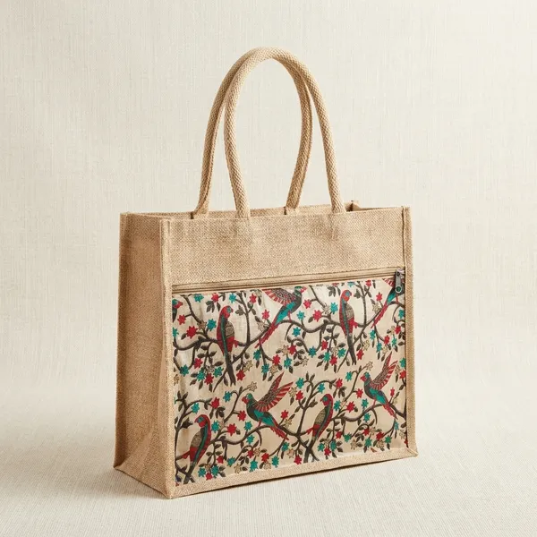 Multicolor_Royal_Fabric_Jute_Bag_Solid_And_Bird_Pack_Of_2