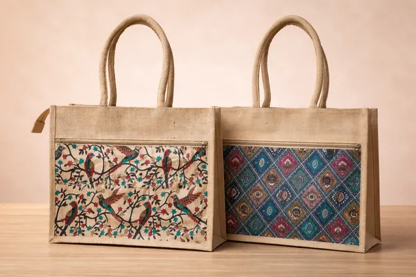 Multicolor_Royal_Fabric_Jute_Bag_Solid_And_Bird_Pack_Of_2