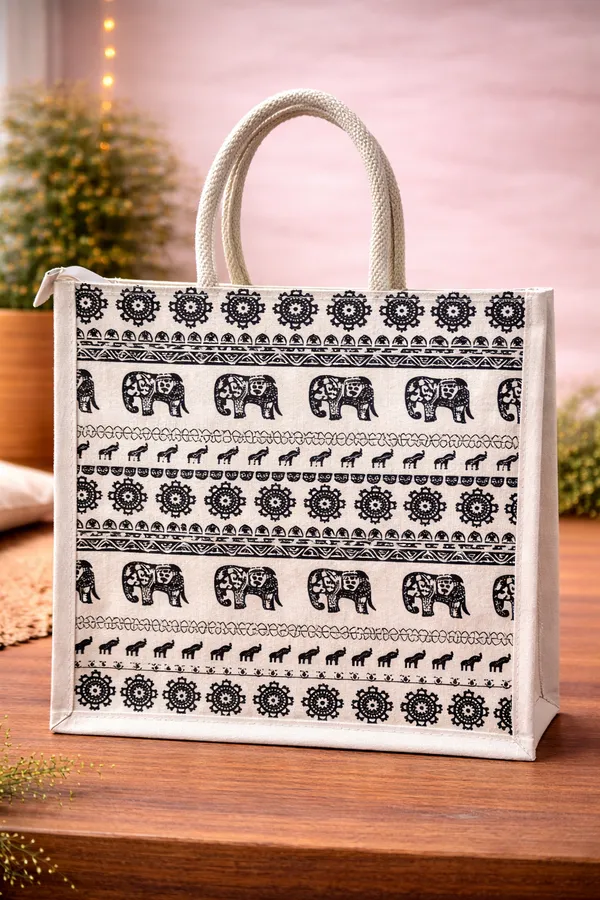 Off_WhiteAnd_Black_Canvas_Bag__Elephant_Print