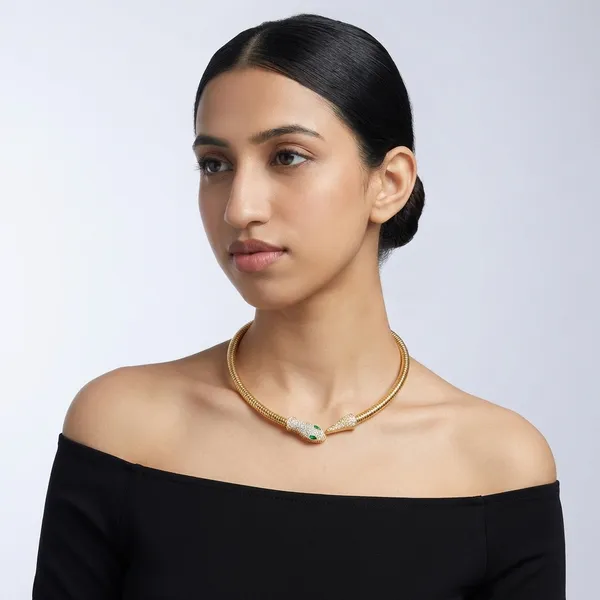 Gold_Toned_Snake_Head_Necklace_With_Green_Stone_Accents_For_Women