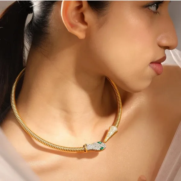 Gold_Toned_Snake_Head_Necklace_With_Green_Stone_Accents_For_Women
