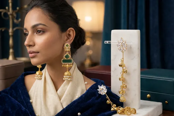 Elegant_Crystal_Leaf_Gold_Drop_Earrings_with_Jhumka_Bells__And__Traditional_Gold_Toned_Kundan_Jhumka_Earrings_with_Green_Stone_and_Pearl_Drops_for_Women_Pack_Of_2