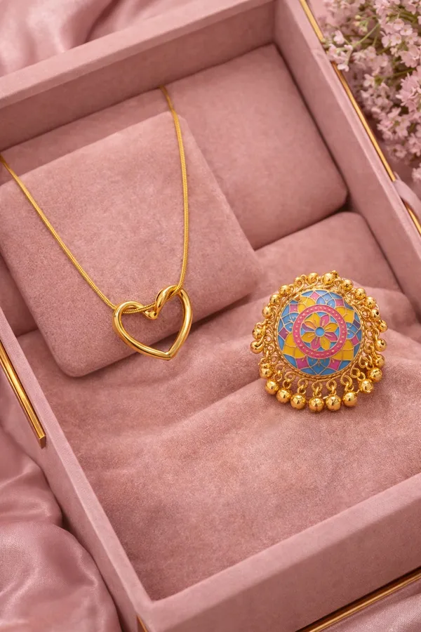Traditional_Gold_Plated_Meenakari_Ring_with_Colorful_Enamel_Work__And__Elegant_Heart_Pendant_Necklace_for_Women_Pack_Of_2