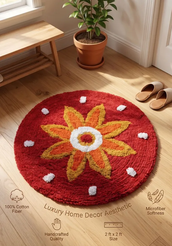 Handmade_Sunflower_Round_Doormat_|_Premium_Cotton_Microfiber_Floor_Rug_|_Soft_Decorative_Rug_|_2_x_2_Ft