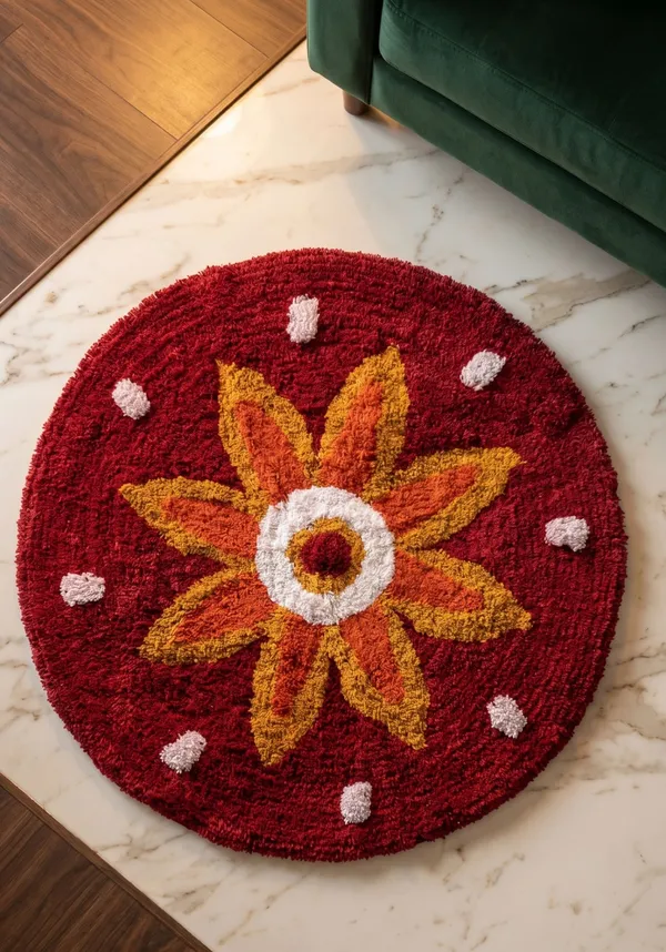 Handmade_Sunflower_Round_Doormat_|_Premium_Cotton_Microfiber_Floor_Rug_|_Soft_Decorative_Rug_|_2_x_2_Ft
