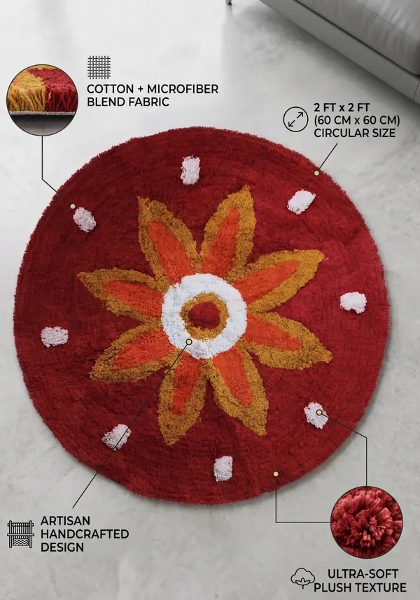 Handmade_Sunflower_Round_Doormat_|_Premium_Cotton_Microfiber_Floor_Rug_|_Soft_Decorative_Rug_|_2_x_2_Ft