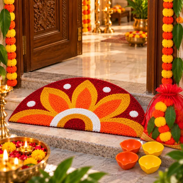Diwali_Home_Decor_Gift_Combo_with_1_Tufted_Rangoli_Doormat,_4_Ceramic_Diyas_&_1_Traditional_Toran,_Festive_Home_Entrance_Decoration_Set
