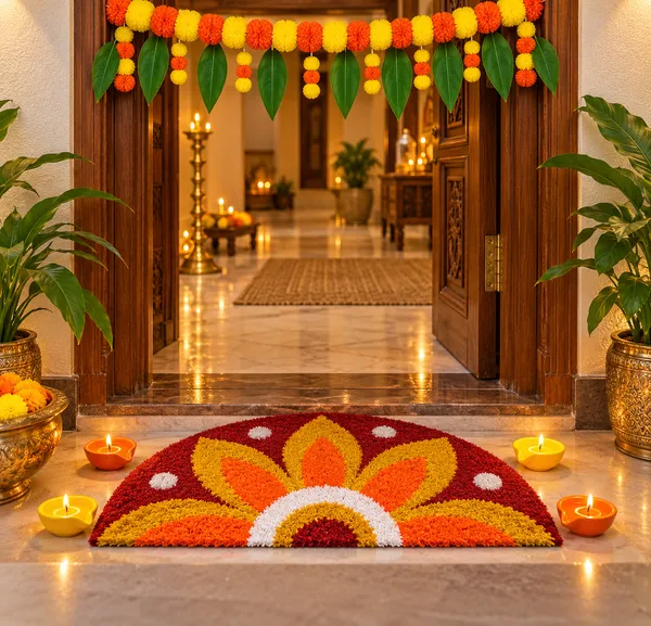 Diwali_Home_Decor_Gift_Combo_with_1_Tufted_Rangoli_Doormat,_4_Ceramic_Diyas_&_1_Traditional_Toran,_Festive_Home_Entrance_Decoration_Set