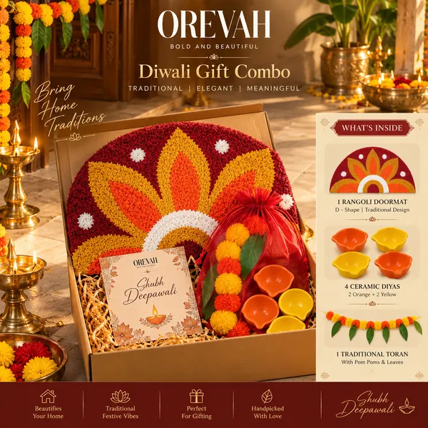 Diwali_Home_Decor_Gift_Combo_with_1_Tufted_Rangoli_Doormat,_4_Ceramic_Diyas_&_1_Traditional_Toran,_Festive_Home_Entrance_Decoration_Set