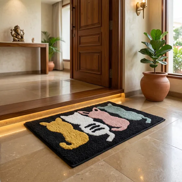 Orevah_4_Cats_Printed_Microfiber_Doormat_|_Ultra_Soft_Anti-Skid_Rectangle_Mat_|_Black_|_16_x_24_Inches