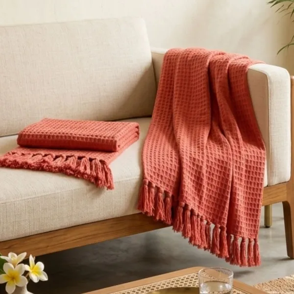 Orevah_Pure_Cotton_Waffle_Knit_Throw_Blanket_with_Tassels_|_Soft_Pink_Sofa_&_Bed_Throw_|_60_x_50_Inches