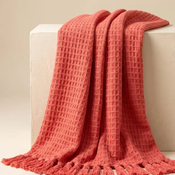 Orevah_Pure_Cotton_Waffle_Knit_Throw_Blanket_with_Tassels_|_Soft_Pink_Sofa_&_Bed_Throw_|_60_x_50_Inches