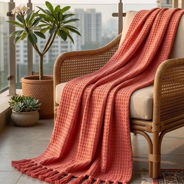 Orevah_Pure_Cotton_Waffle_Knit_Throw_Blanket_with_Tassels_|_Soft_Pink_Sofa_&_Bed_Throw_|_60_x_50_Inches