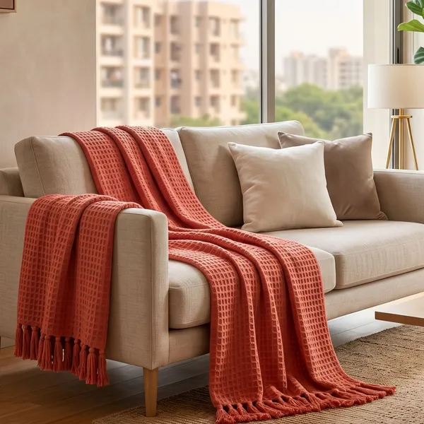 Orevah_Pure_Cotton_Waffle_Knit_Throw_Blanket_with_Tassels_|_Soft_Pink_Sofa_&_Bed_Throw_|_60_x_50_Inches