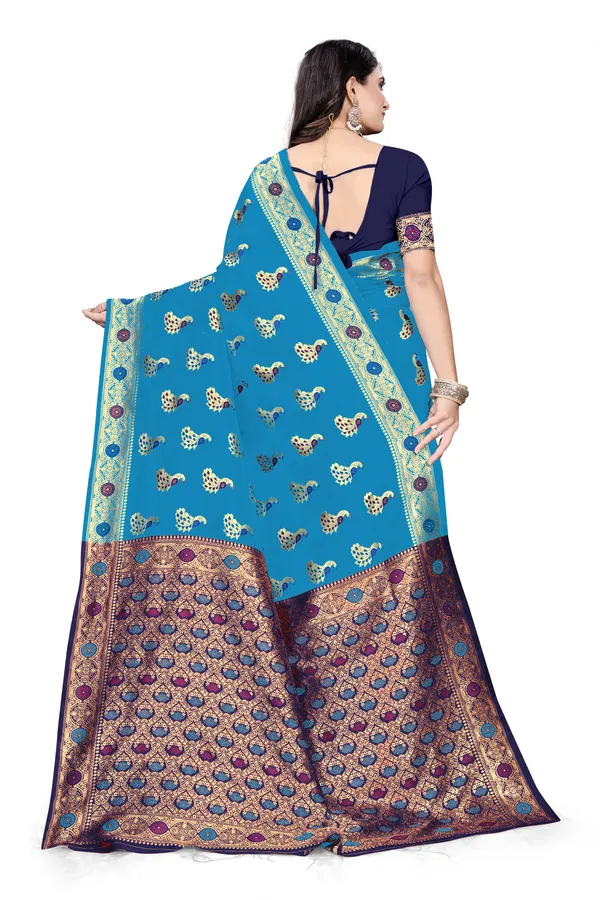 Firozi_Soft_Silk_Banarasi_Sarees_With_Rich_Pallu_Blouse