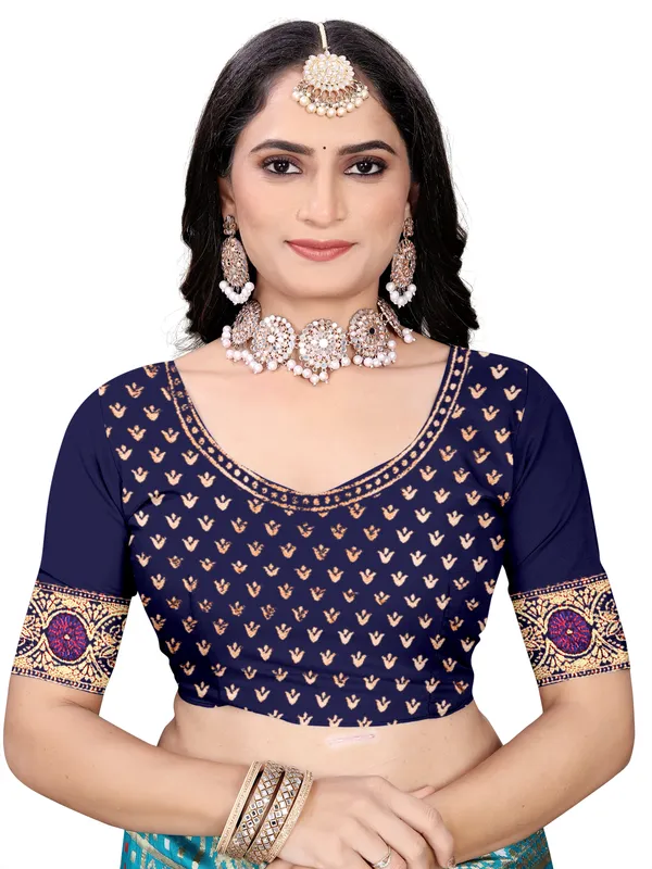 Firozi_Soft_Silk_Banarasi_Sarees_With_Rich_Pallu_Blouse