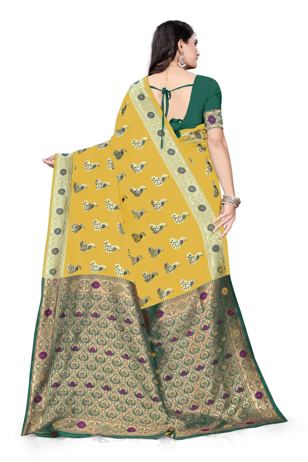 Gold_Soft_Silk_Banarasi_Sarees_With_Rich_Pallu_Blouse