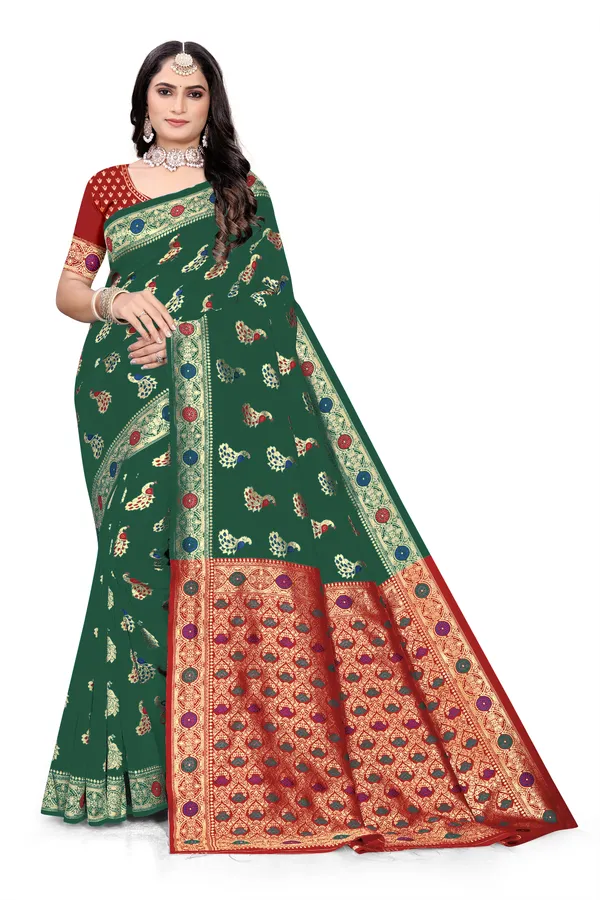 Green_Soft_Silk_Banarasi_Sarees_With_Rich_Pallu_Blouse