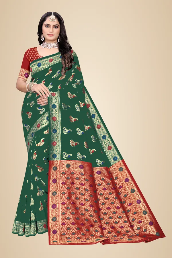 Green_Soft_Silk_Banarasi_Sarees_With_Rich_Pallu_Blouse
