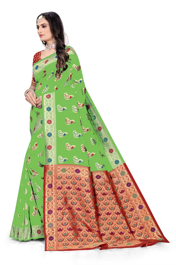 Mahendi_Soft_Silk_Banarasi_Sarees_With_Rich_Pallu_Blouse