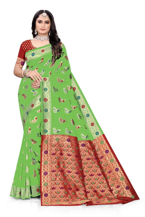 Mahendi_Soft_Silk_Banarasi_Sarees_With_Rich_Pallu_Blouse