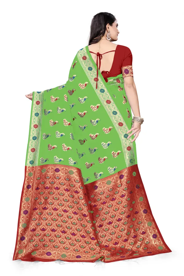 Mahendi_Soft_Silk_Banarasi_Sarees_With_Rich_Pallu_Blouse