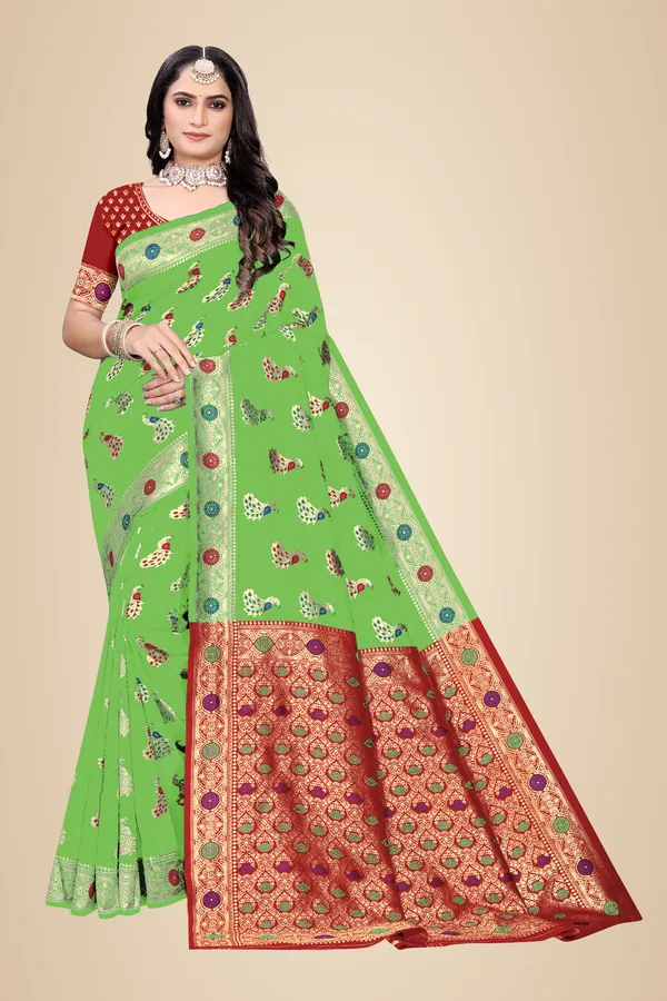 Mahendi_Soft_Silk_Banarasi_Sarees_With_Rich_Pallu_Blouse