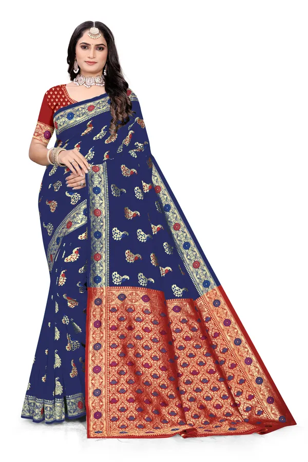 Navy_Blue_Soft_Silk_Banarasi_Sarees_With_Rich_Pallu_Blouse