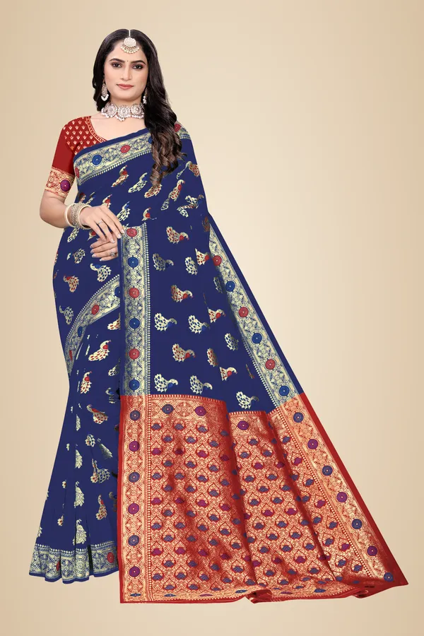 Navy_Blue_Soft_Silk_Banarasi_Sarees_With_Rich_Pallu_Blouse