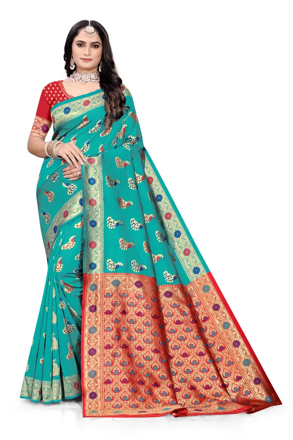 Rama_Soft_Silk_Banarasi_Sarees_With_Rich_Pallu_Blouse