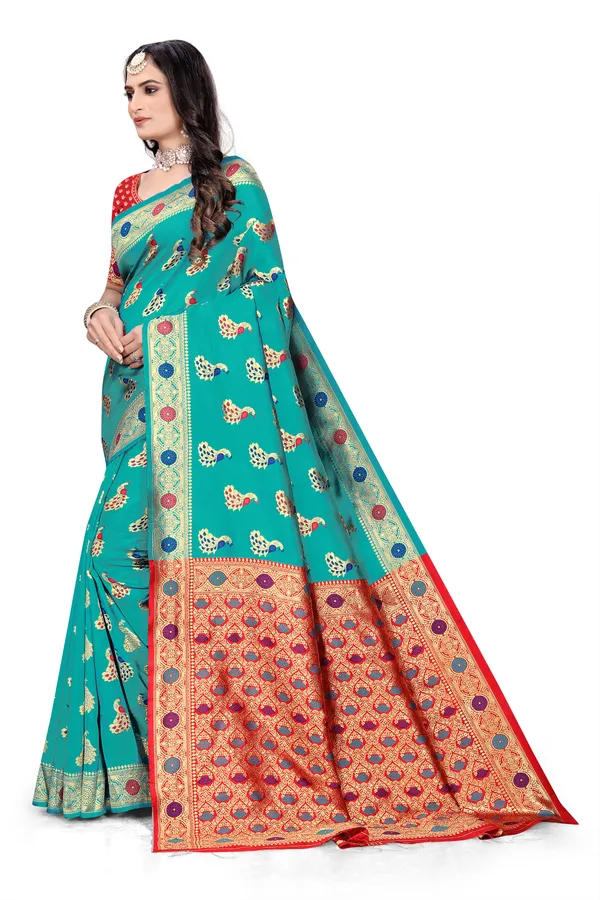 Rama_Soft_Silk_Banarasi_Sarees_With_Rich_Pallu_Blouse