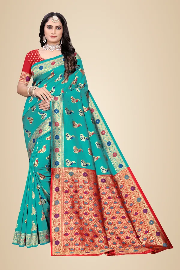 Rama_Soft_Silk_Banarasi_Sarees_With_Rich_Pallu_Blouse