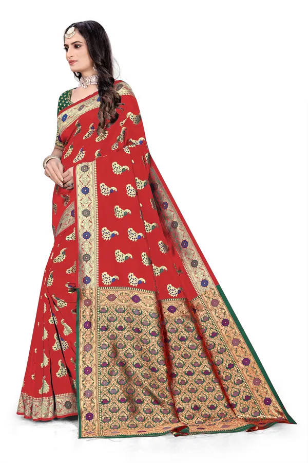 Red_Soft_Silk_Banarasi_Sarees_With_Rich_Pallu_Blouse