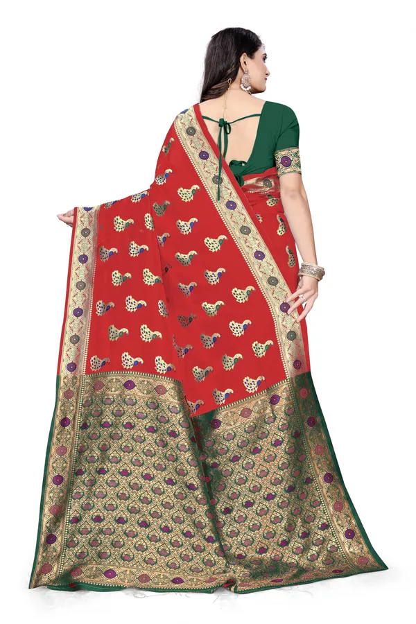 Red_Soft_Silk_Banarasi_Sarees_With_Rich_Pallu_Blouse