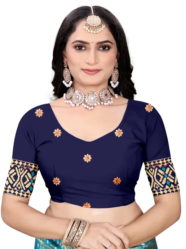 Firozi_Soft_Silk_Banarasi_Sarees_With_Rich_Pallu_Blouse