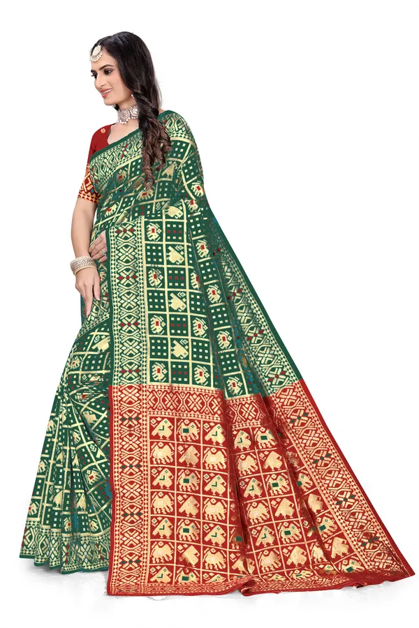 Green_Soft_Silk_Banarasi_Sarees_With_Rich_Pallu_Blouse