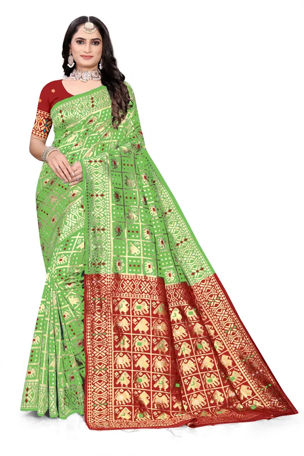 Mahendi_Soft_Silk_Banarasi_Sarees_With_Rich_Pallu_Blouse