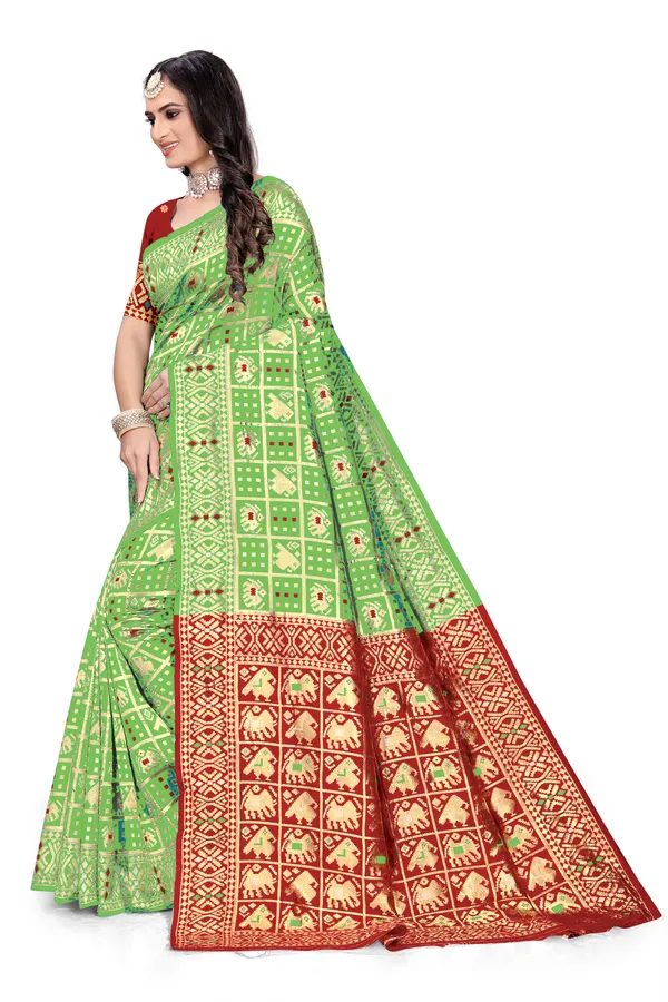 Mahendi_Soft_Silk_Banarasi_Sarees_With_Rich_Pallu_Blouse