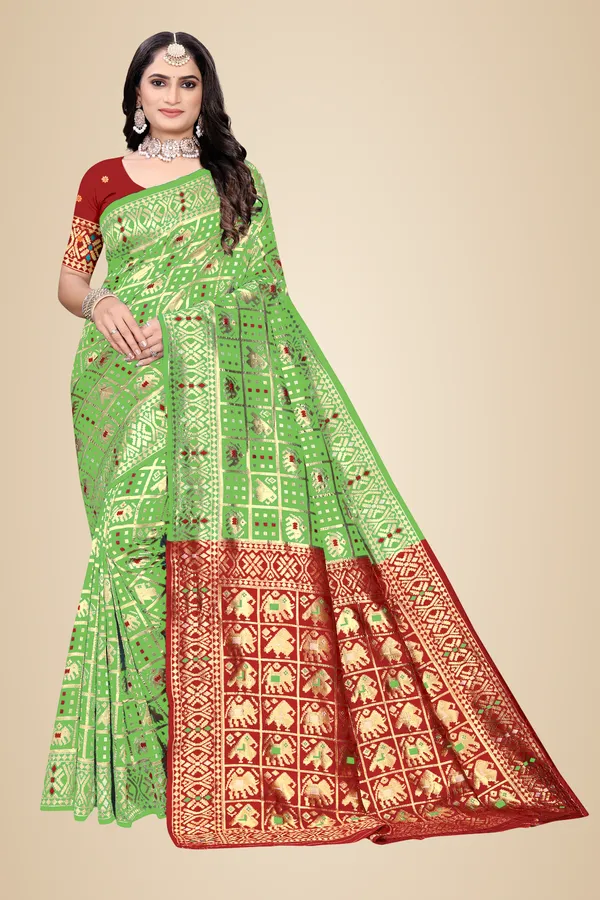 Mahendi_Soft_Silk_Banarasi_Sarees_With_Rich_Pallu_Blouse