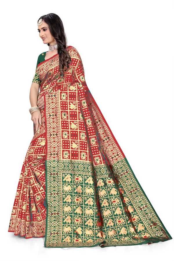 Red_Soft_Silk_Banarasi_Sarees_With_Rich_Pallu_Blouse
