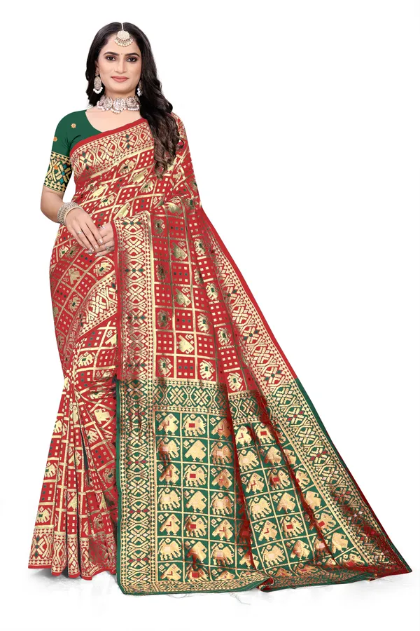 Red_Soft_Silk_Banarasi_Sarees_With_Rich_Pallu_Blouse