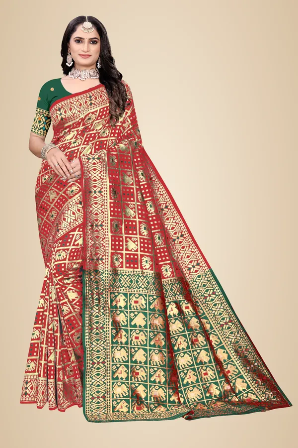 Red_Soft_Silk_Banarasi_Sarees_With_Rich_Pallu_Blouse