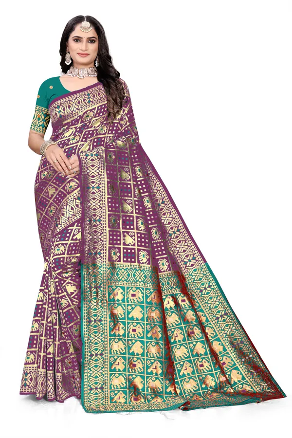 Wine_Soft_Silk_Banarasi_Sarees_With_Rich_Pallu_Blouse