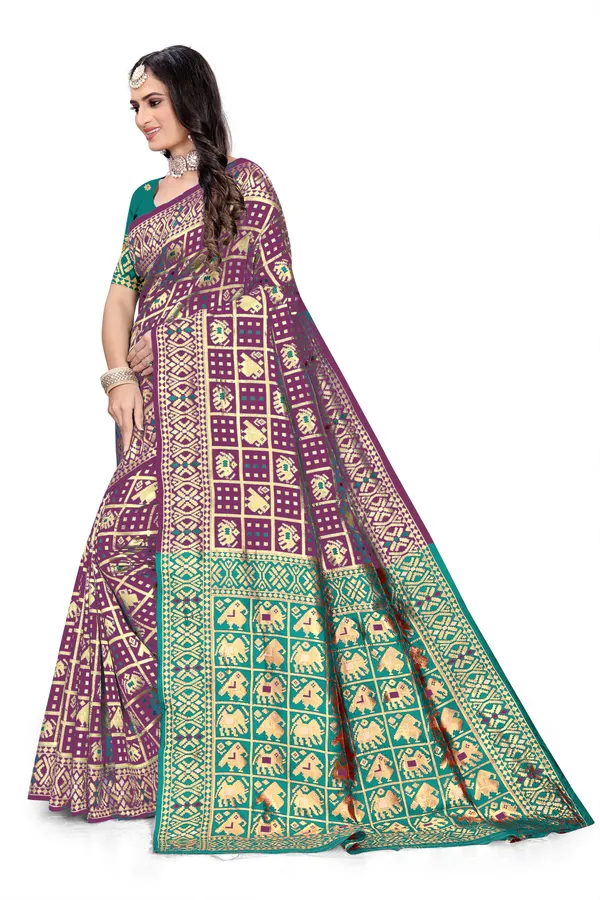 Wine_Soft_Silk_Banarasi_Sarees_With_Rich_Pallu_Blouse