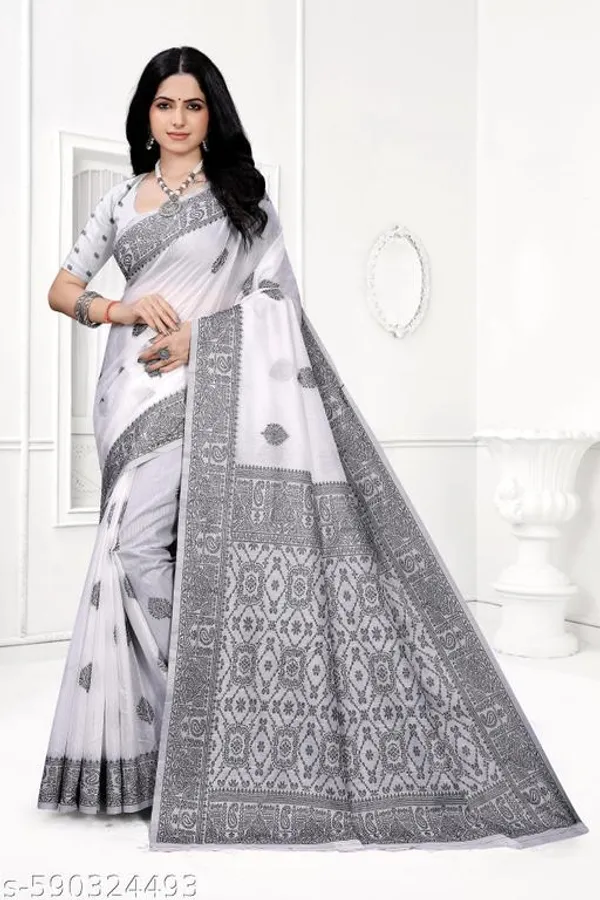 White_Premium_Quality_Cotton_Wovan_Sarees