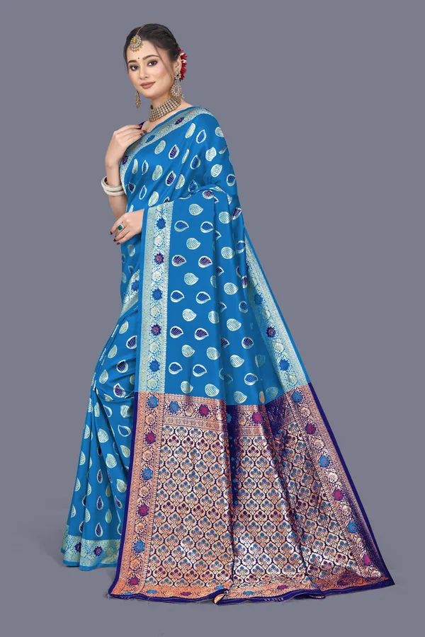 Firozi_Soft_Silk_Banarasi_Sarees_With_Rich_Pallu_Blouse
