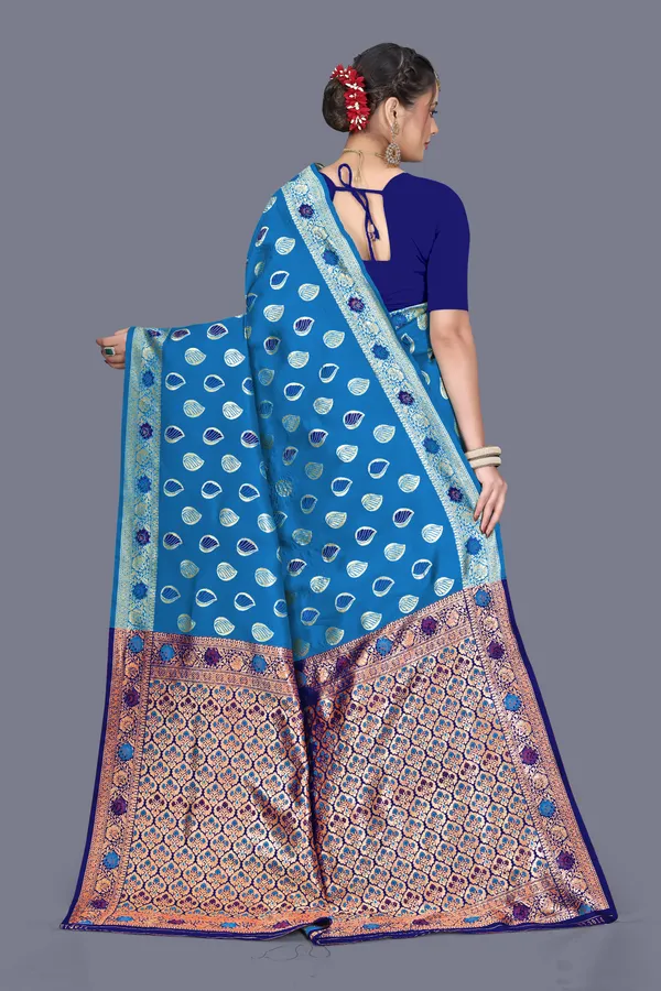 Firozi_Soft_Silk_Banarasi_Sarees_With_Rich_Pallu_Blouse