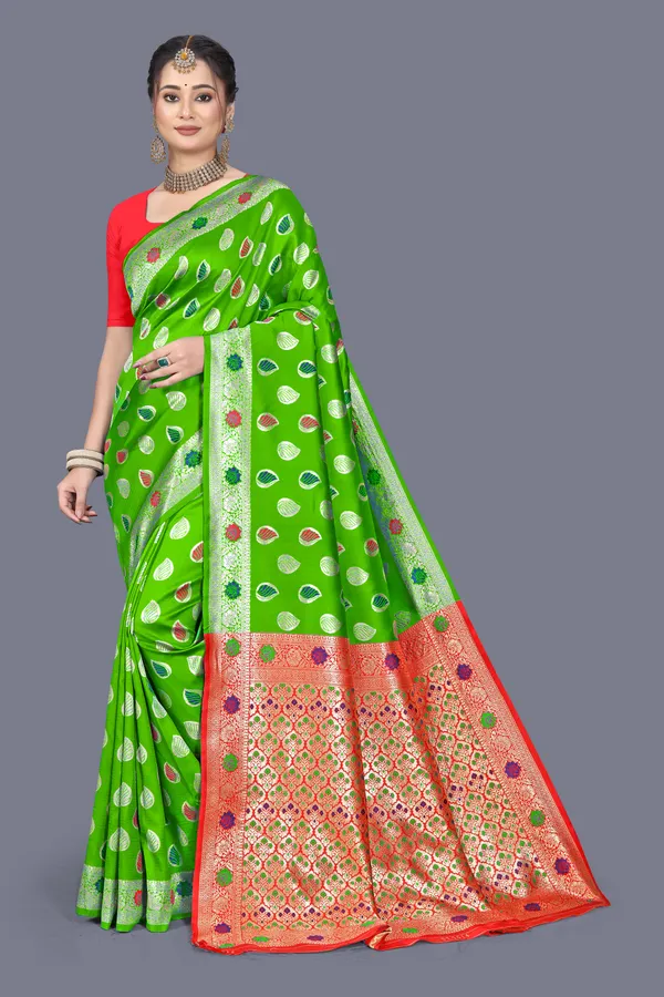 Mahendi_Soft_Silk_Banarasi_Sarees_With_Rich_Pallu_Blouse